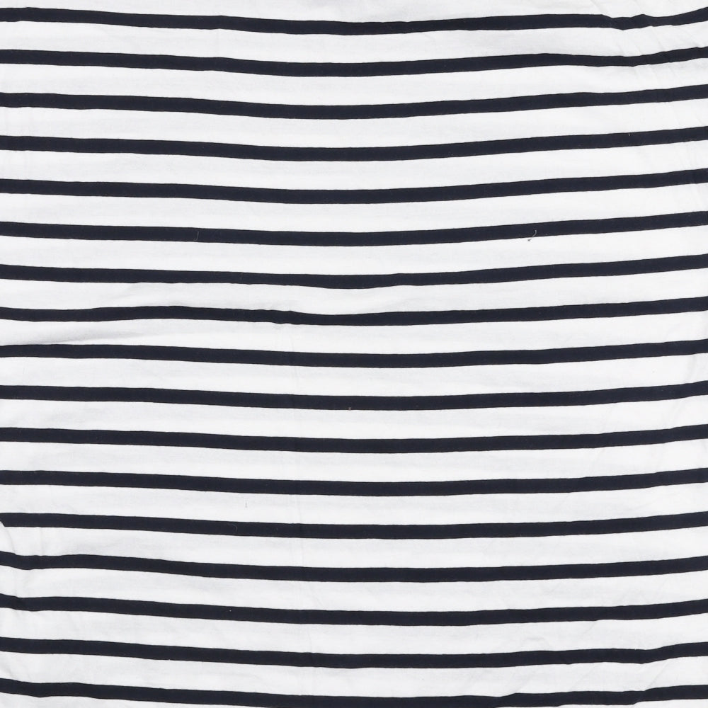 F&F Womens White Striped 100% Cotton Jersey T-Shirt Size 22 Round Neck
