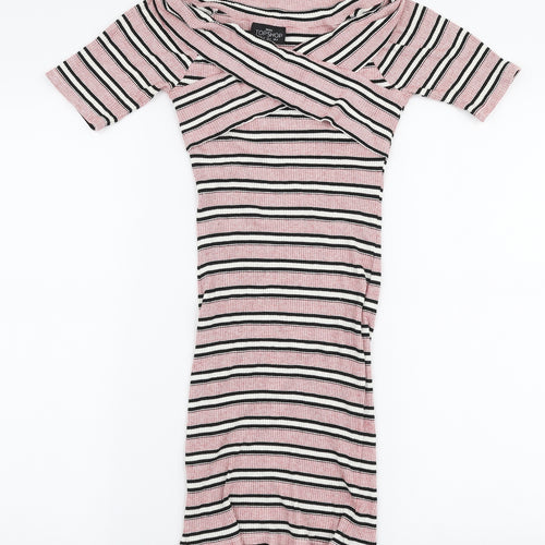 Topshop Womens Multicoloured Striped Viscose Bodycon  Size 8  Off the Shoulder Pullover