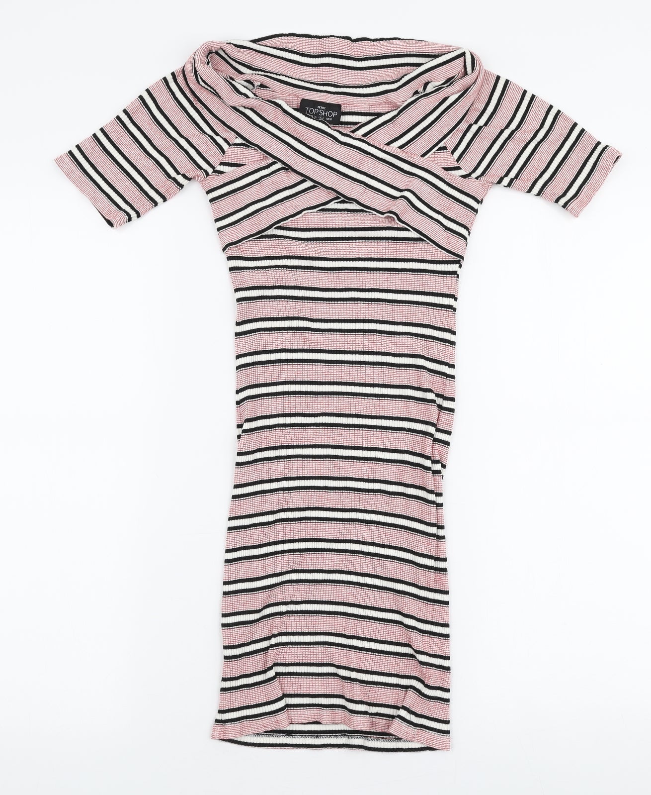 Topshop Womens Multicoloured Striped Viscose Bodycon  Size 8  Off the Shoulder Pullover