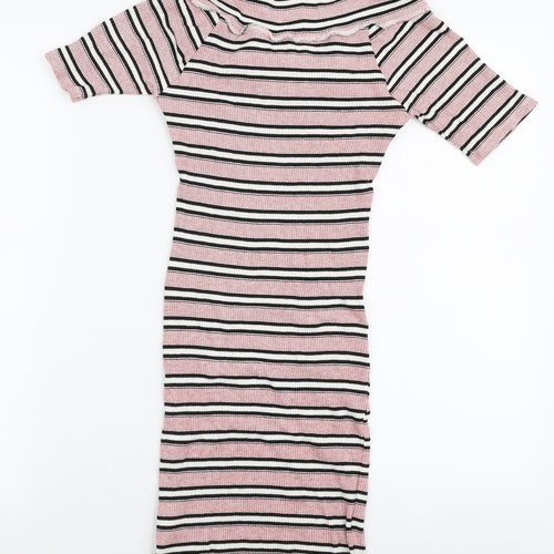 Topshop Womens Multicoloured Striped Viscose Bodycon  Size 8  Off the Shoulder Pullover