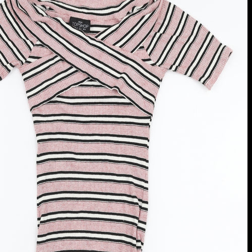 Topshop Womens Multicoloured Striped Viscose Bodycon  Size 8  Off the Shoulder Pullover