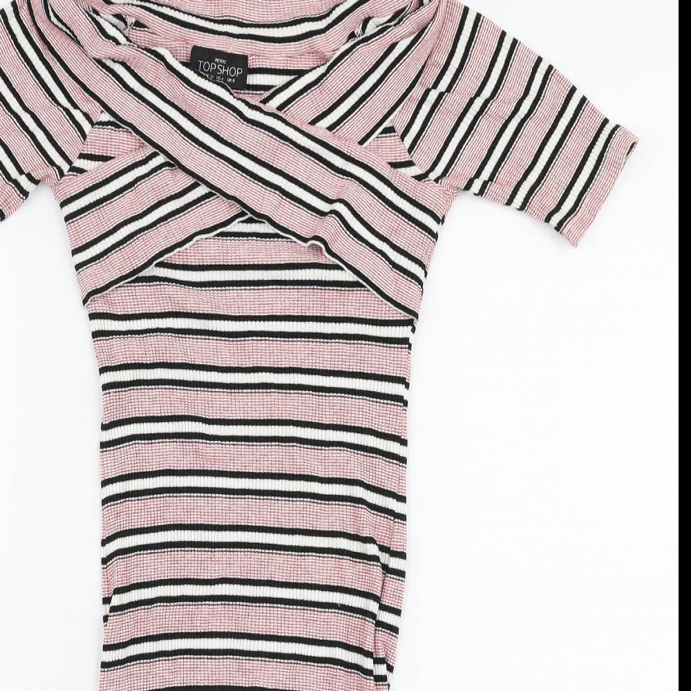 Topshop Womens Multicoloured Striped Viscose Bodycon  Size 8  Off the Shoulder Pullover