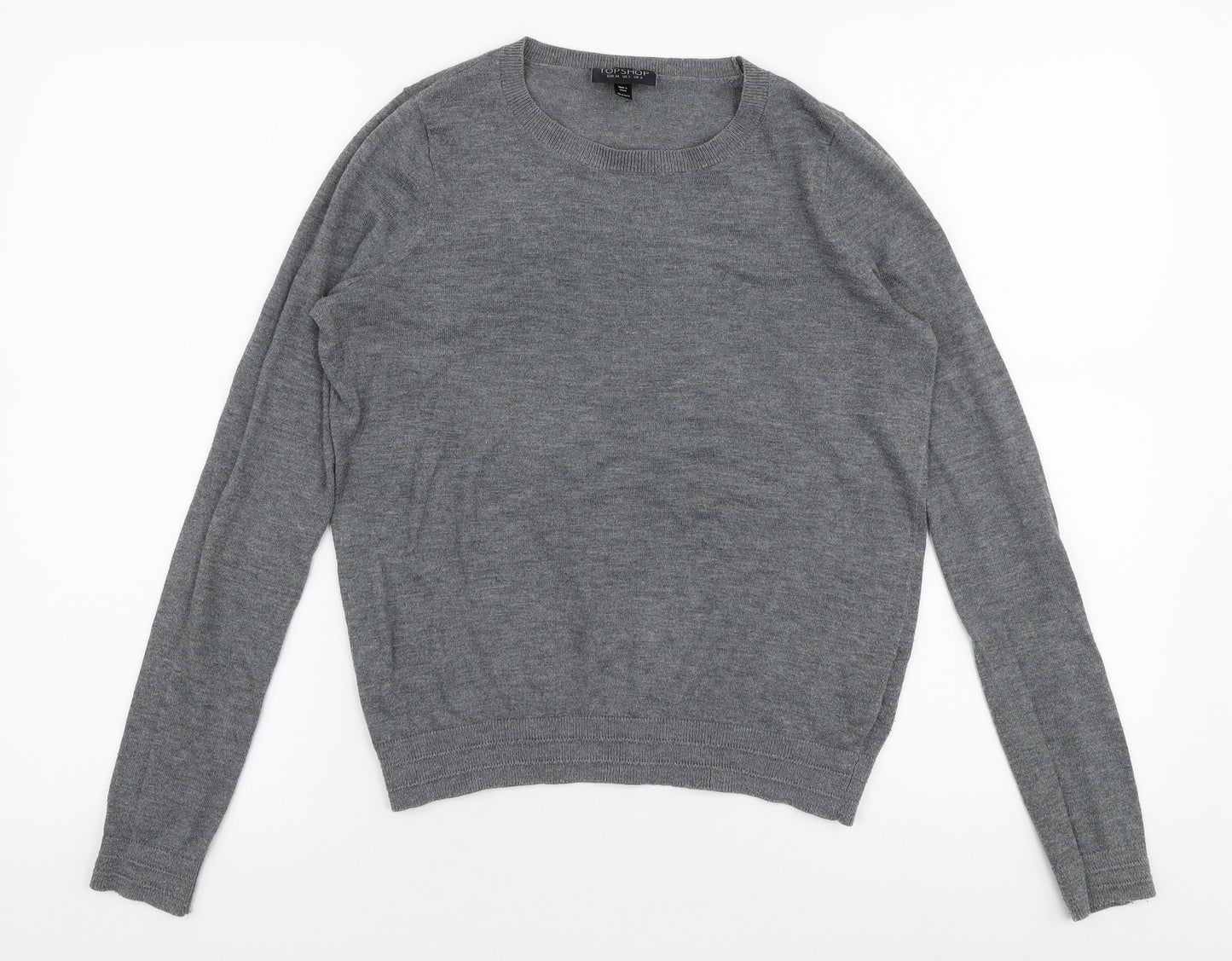 Topshop Womens Grey Round Neck  Polyester Pullover Jumper Size 6