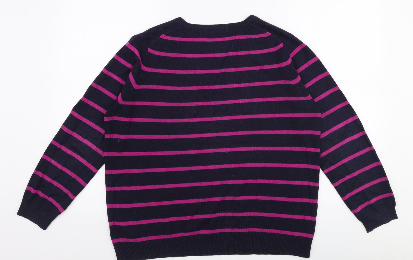 Marks and Spencer Womens Pink V-Neck Striped Acrylic Pullover Jumper Size 16