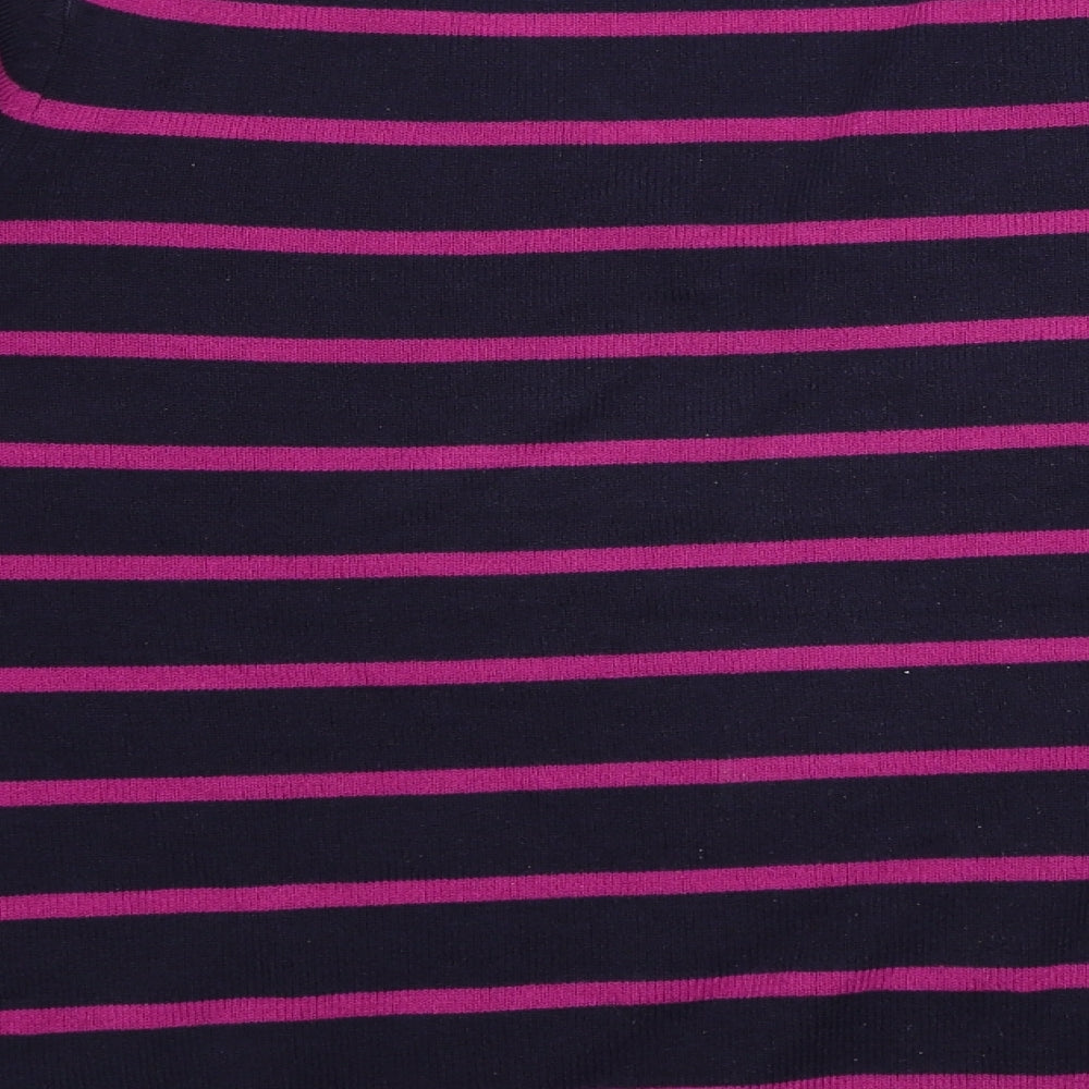 Marks and Spencer Womens Pink V-Neck Striped Acrylic Pullover Jumper Size 16