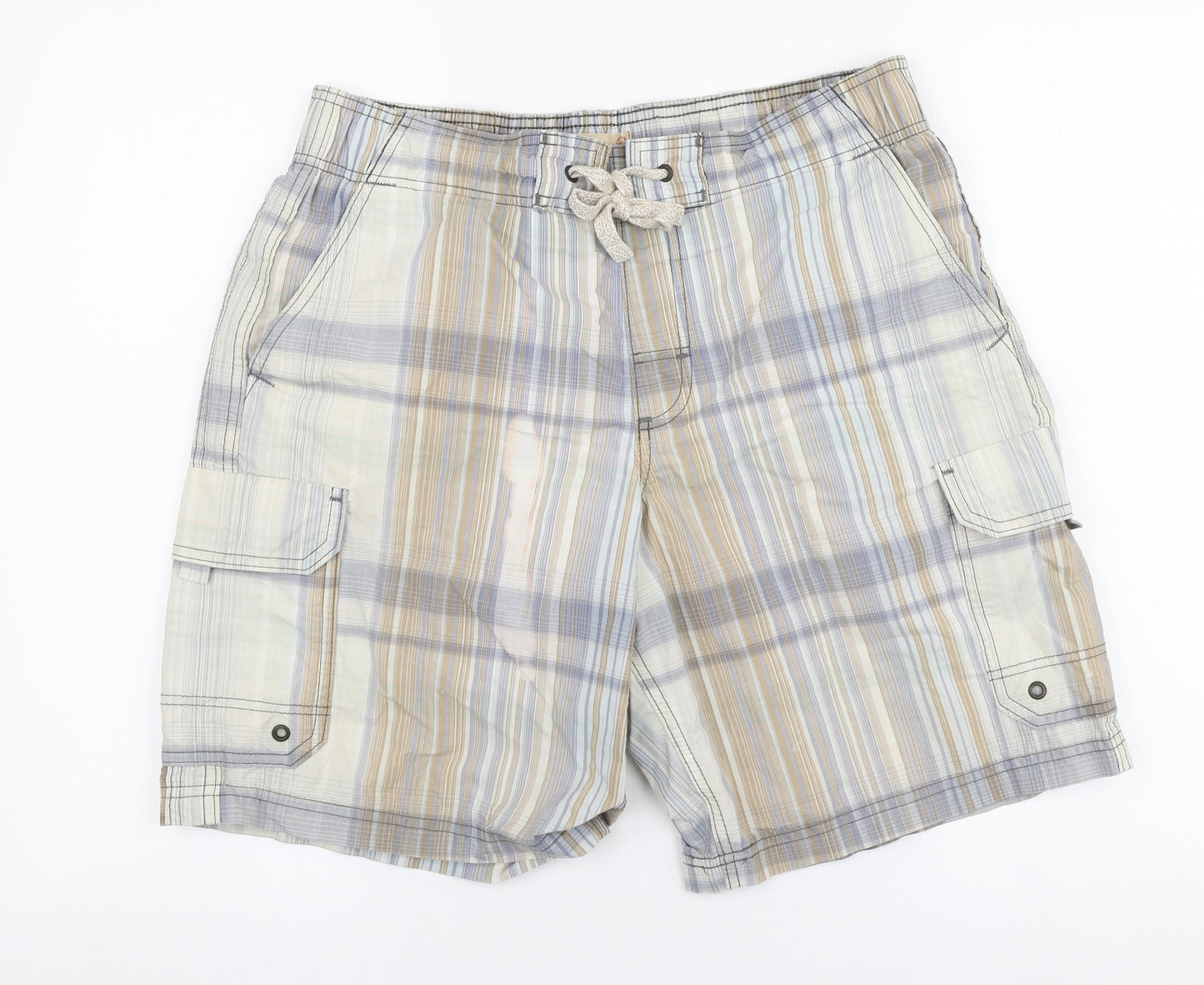 North Coast Mens Multicoloured Striped Polyester Cargo Shorts Size M L9 in Regular Drawstring - Swim shorts
