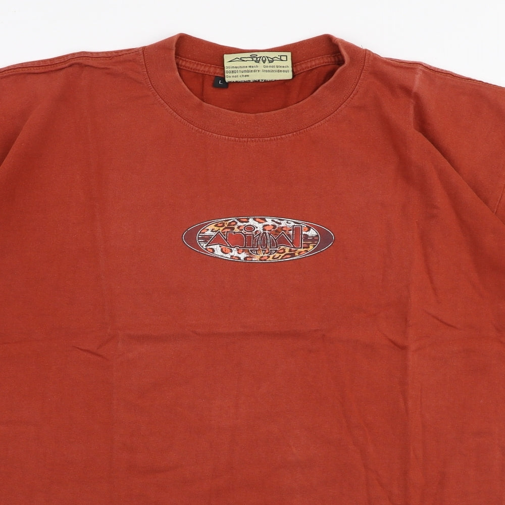 Animal Mens Orange  Polyester  T-Shirt Size L Round Neck