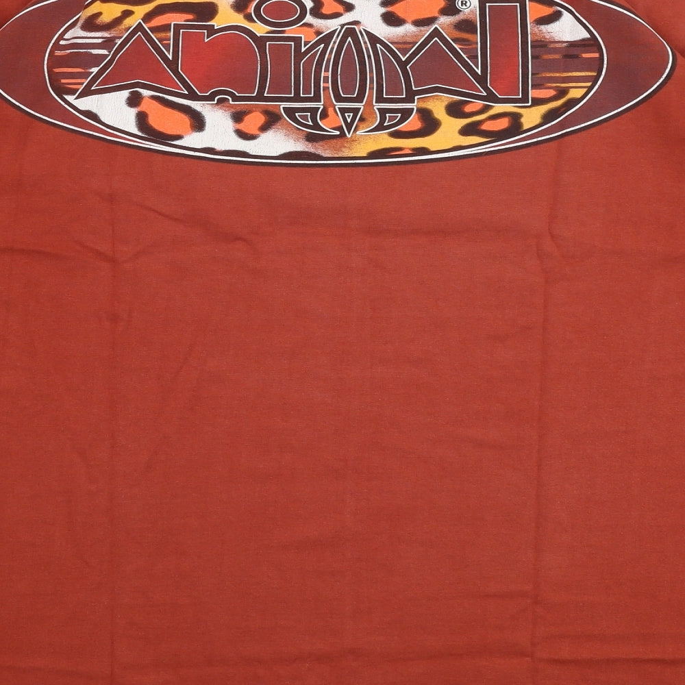 Animal Mens Orange  Polyester  T-Shirt Size L Round Neck