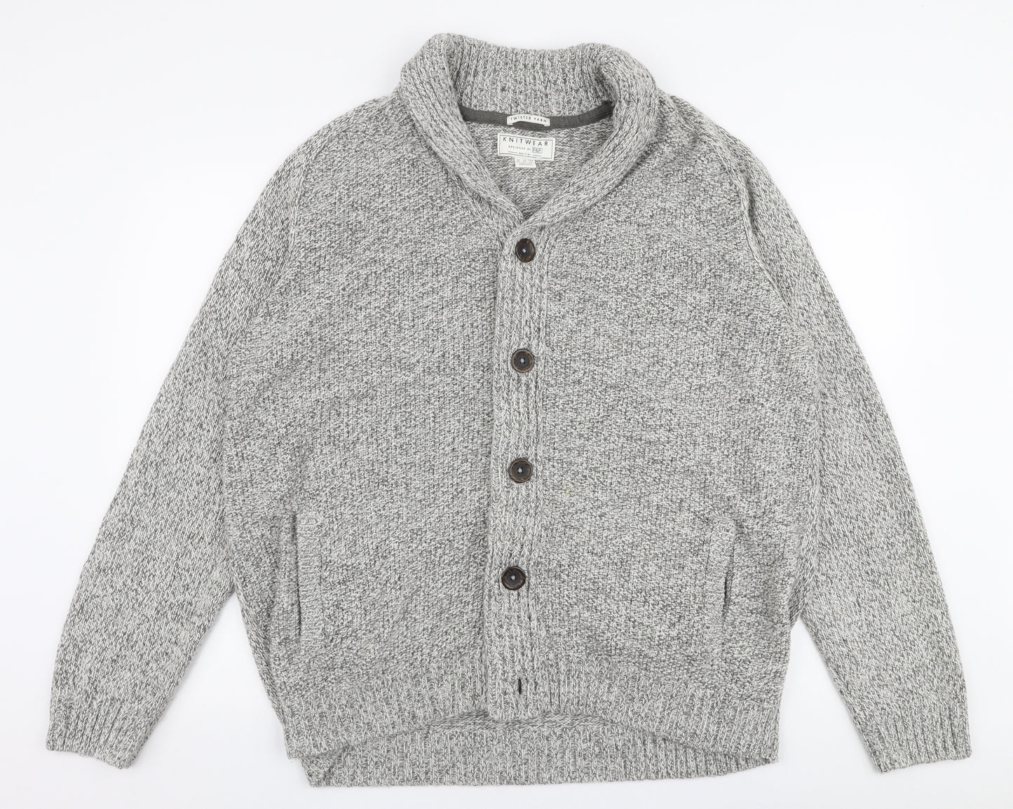 F&F Mens Grey Collared  Polyester Cardigan Jumper Size 2XL