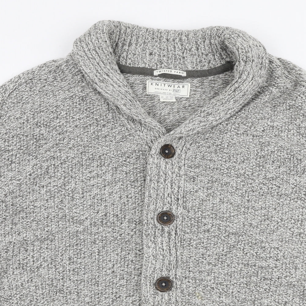 F&F Mens Grey Collared  Polyester Cardigan Jumper Size 2XL