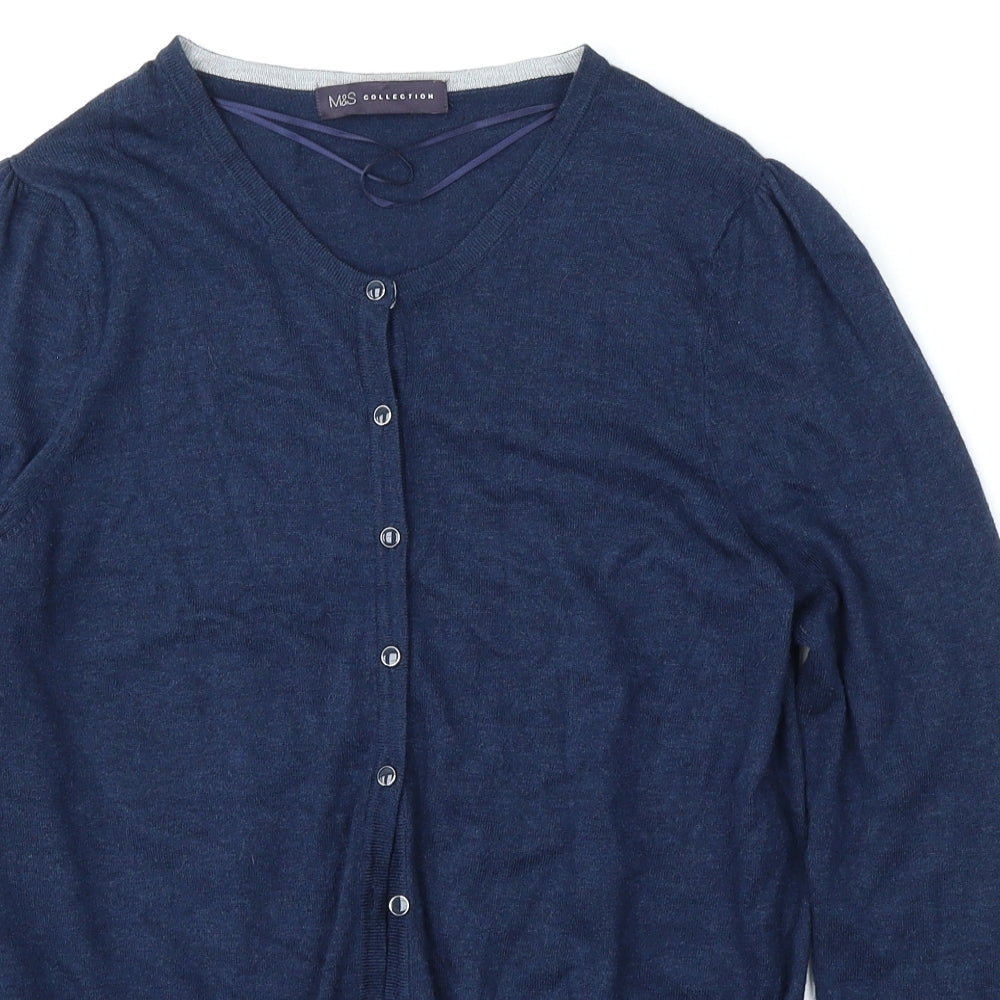 Marks and Spencer Womens Blue V-Neck  Viscose Cardigan Jumper Size 12