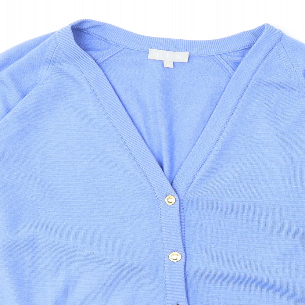 JFW Womens Blue V-Neck  Wool Cardigan Jumper Size 16