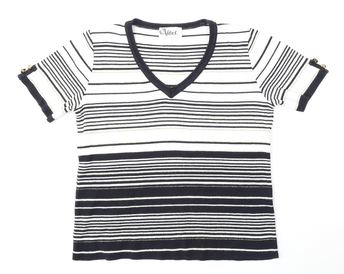 Afibel Womens Multicoloured V-Neck Striped Acrylic Pullover Jumper Size 14