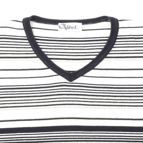 Afibel Womens Multicoloured V-Neck Striped Acrylic Pullover Jumper Size 14