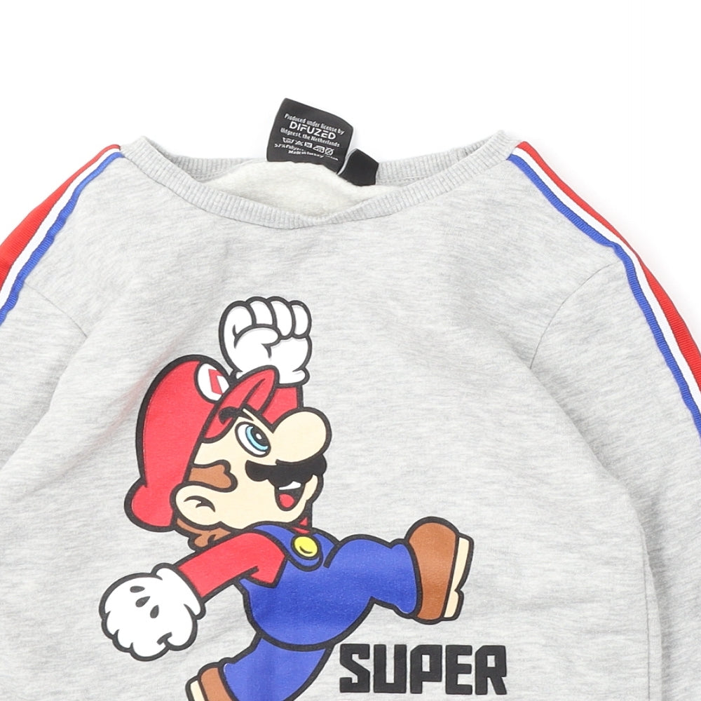 Super Mario Boys Grey  Polyester Pullover Sweatshirt Size 6-7 Years