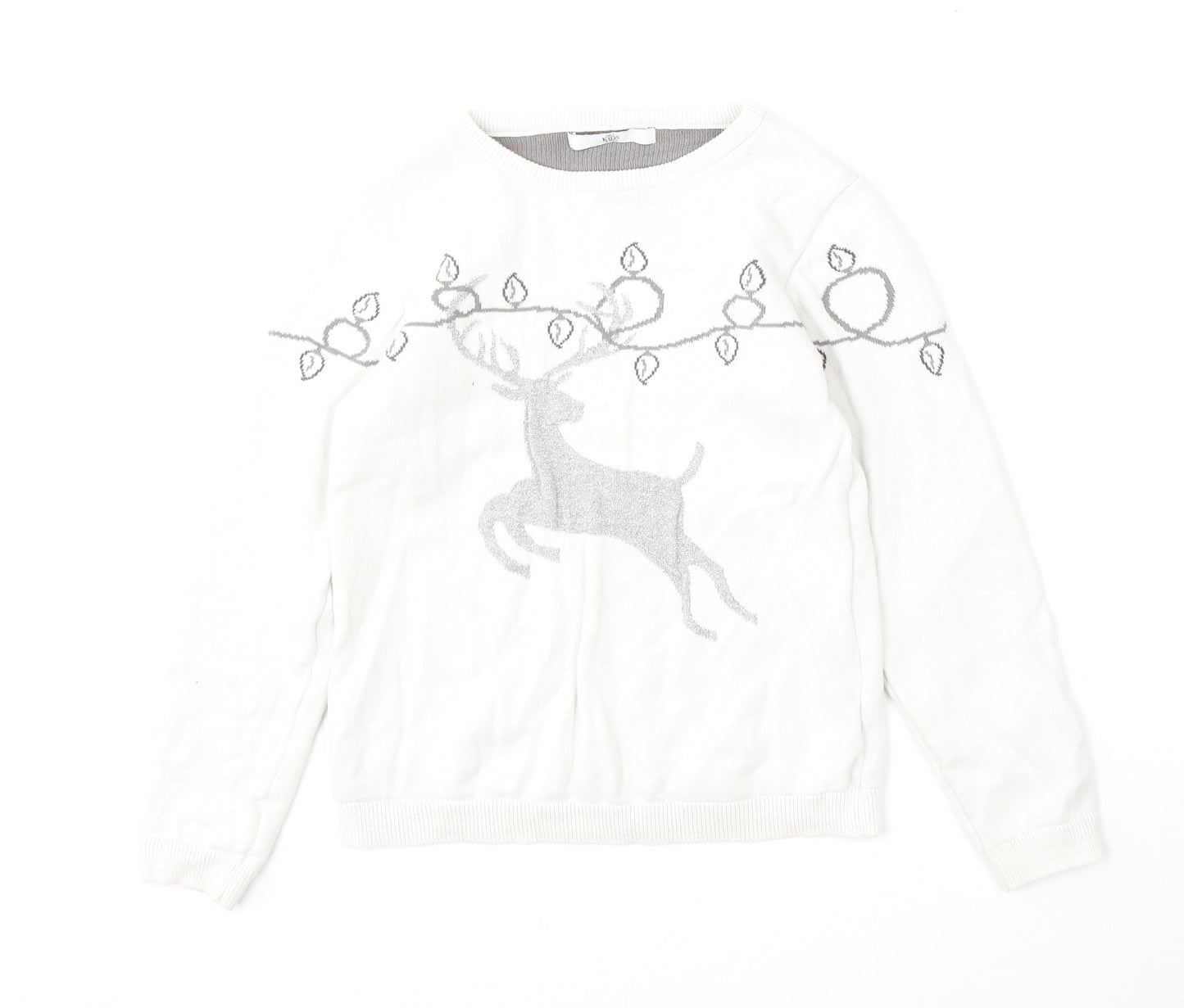 Marks and Spencer Girls White Round Neck  Cotton Pullover Jumper Size 8-9 Years