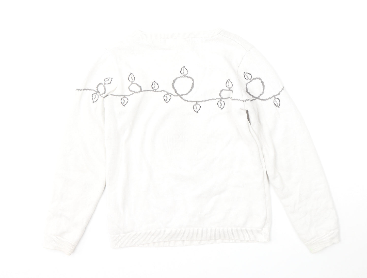 Marks and Spencer Girls White Round Neck  Cotton Pullover Jumper Size 8-9 Years