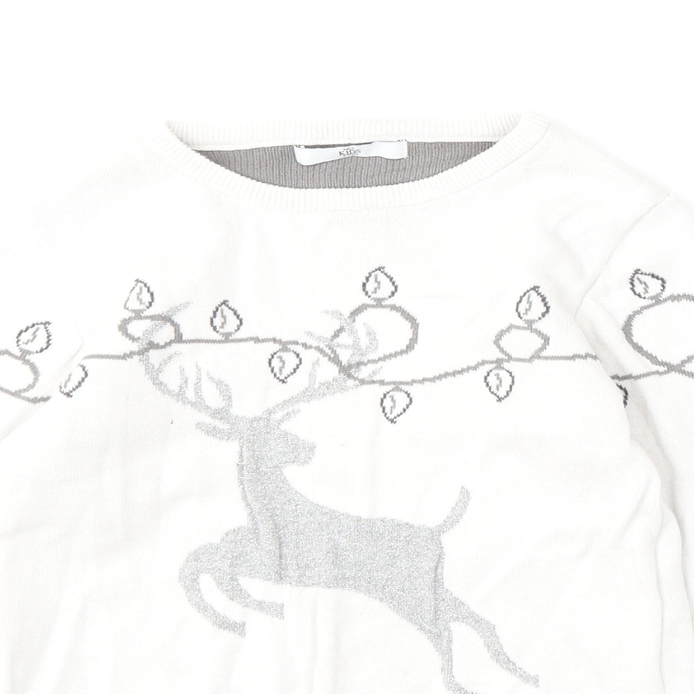 Marks and Spencer Girls White Round Neck  Cotton Pullover Jumper Size 8-9 Years