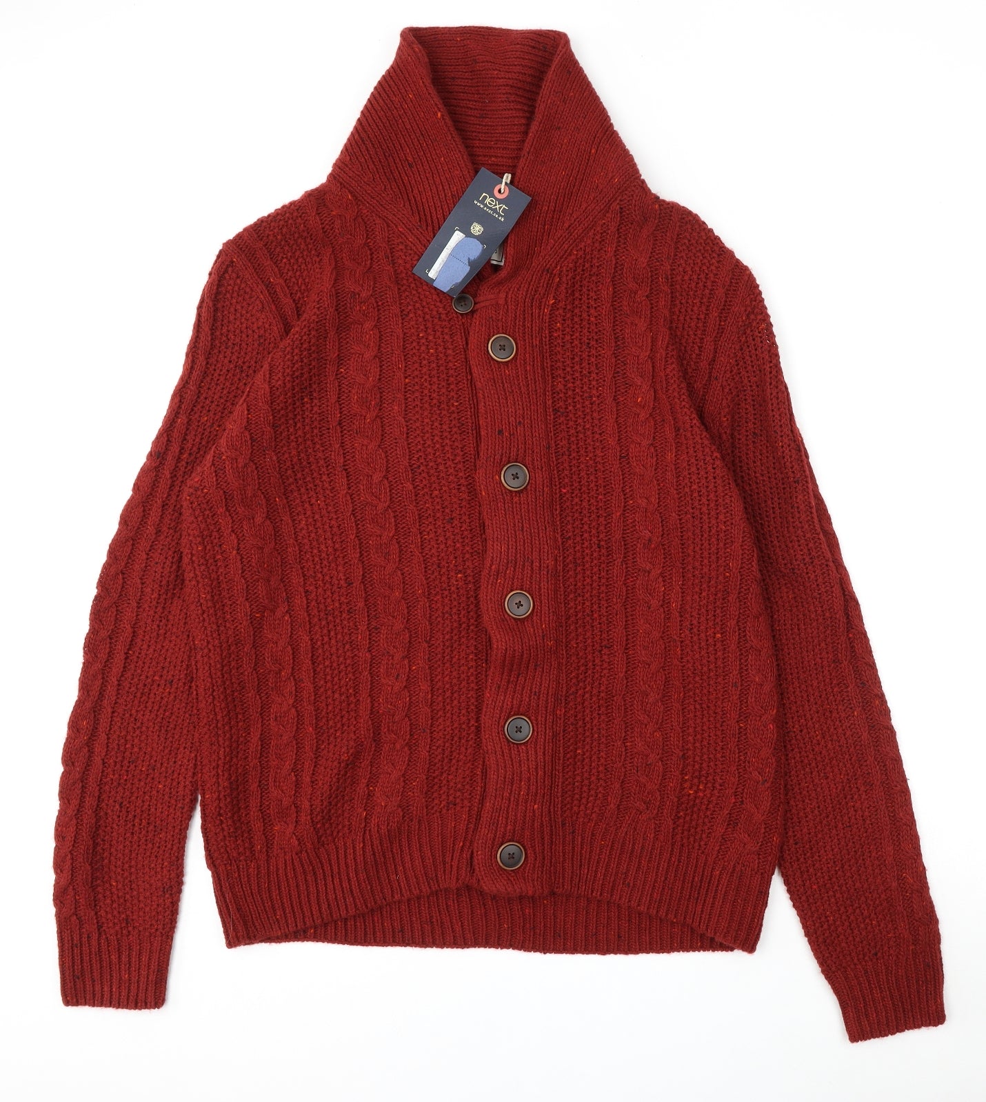 NEXT Mens Red Roll Neck  Acrylic Cardigan Jumper Size L
