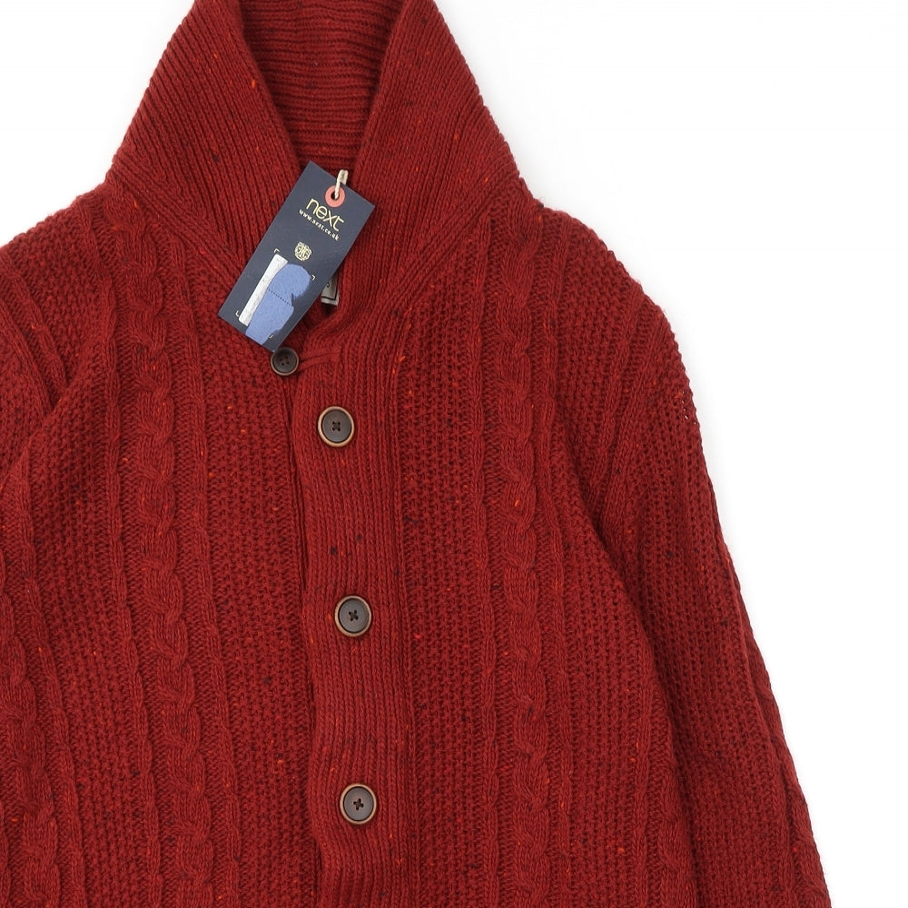 NEXT Mens Red Roll Neck  Acrylic Cardigan Jumper Size L