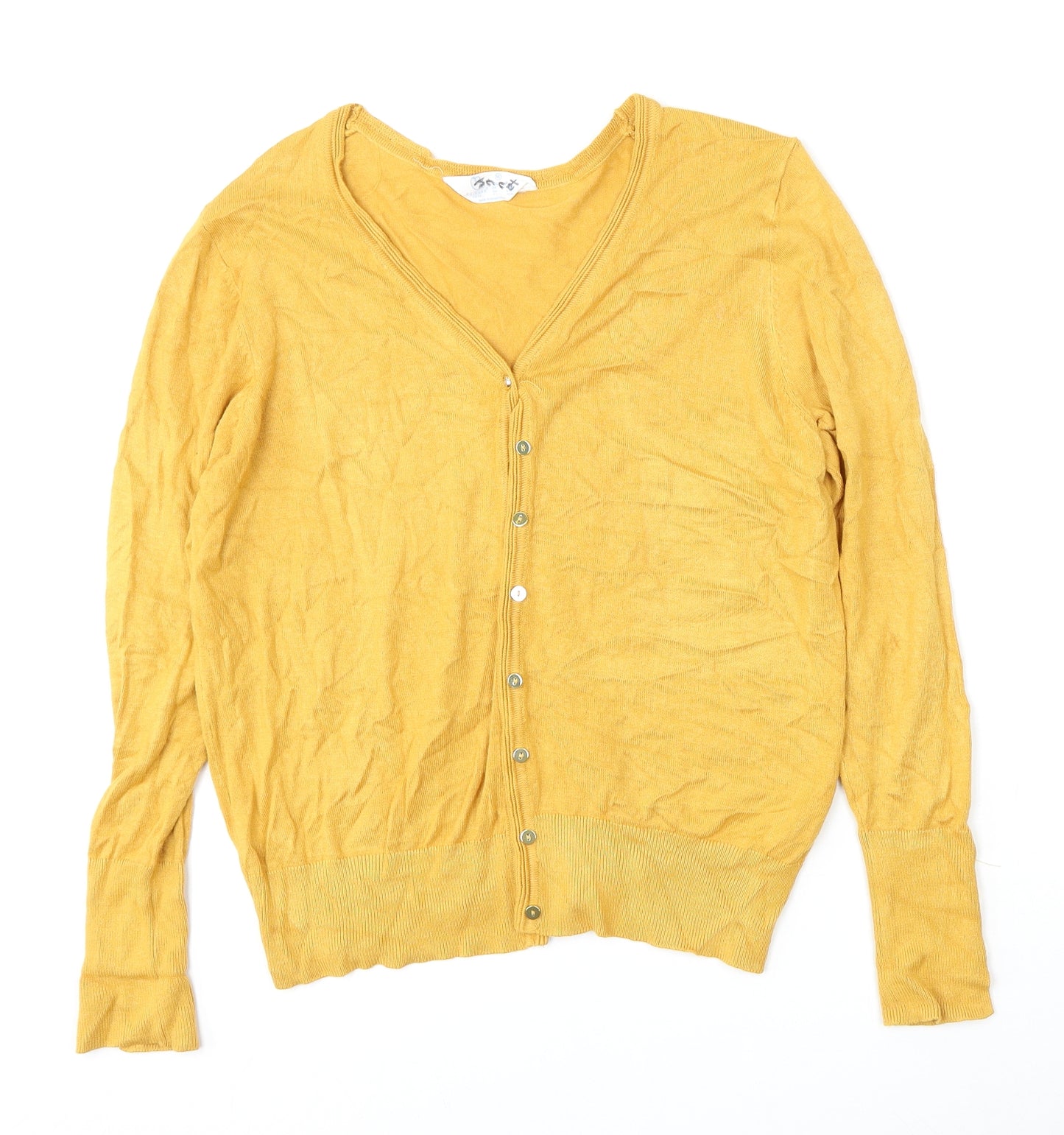 Primark Womens Yellow Round Neck  Viscose Cardigan Jumper Size 12