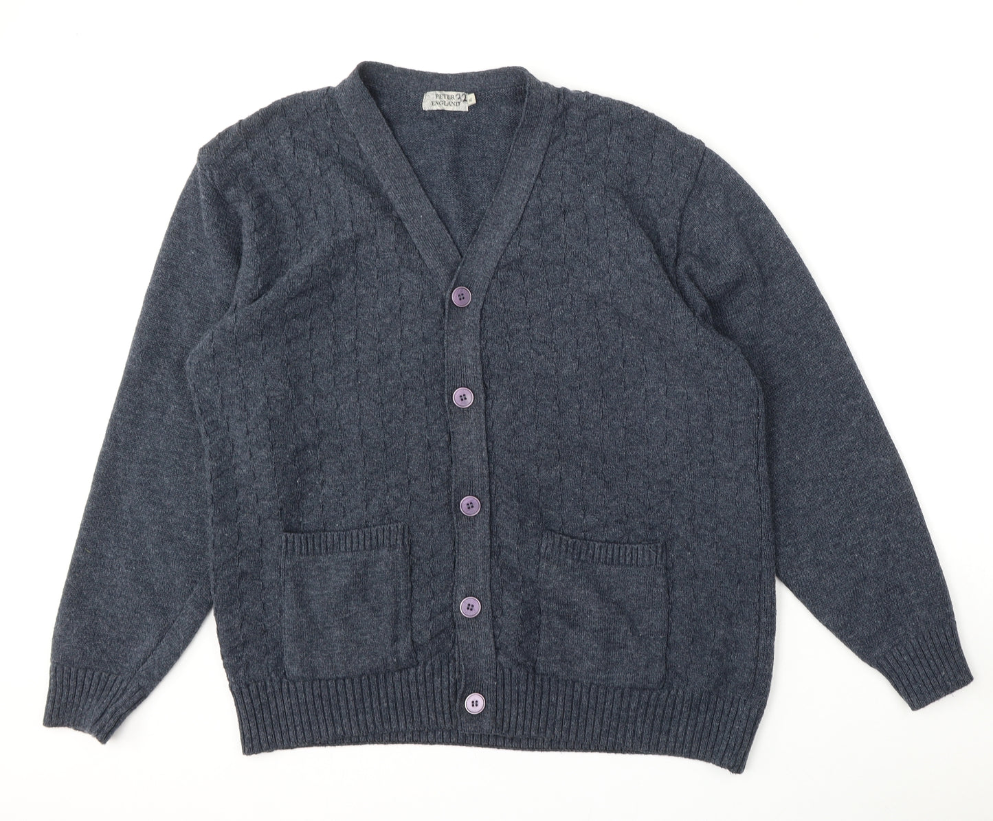 Peter England Mens Blue V-Neck  Polyester Cardigan Jumper Size XL