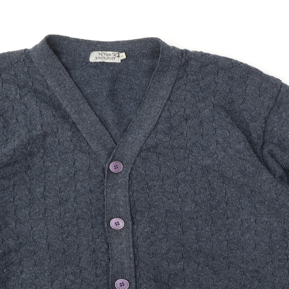 Peter England Mens Blue V-Neck  Polyester Cardigan Jumper Size XL