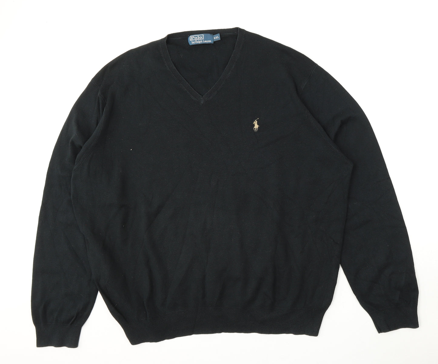 Ralph Lauren Mens Blue V-Neck  Cotton Pullover Jumper Size 2XL