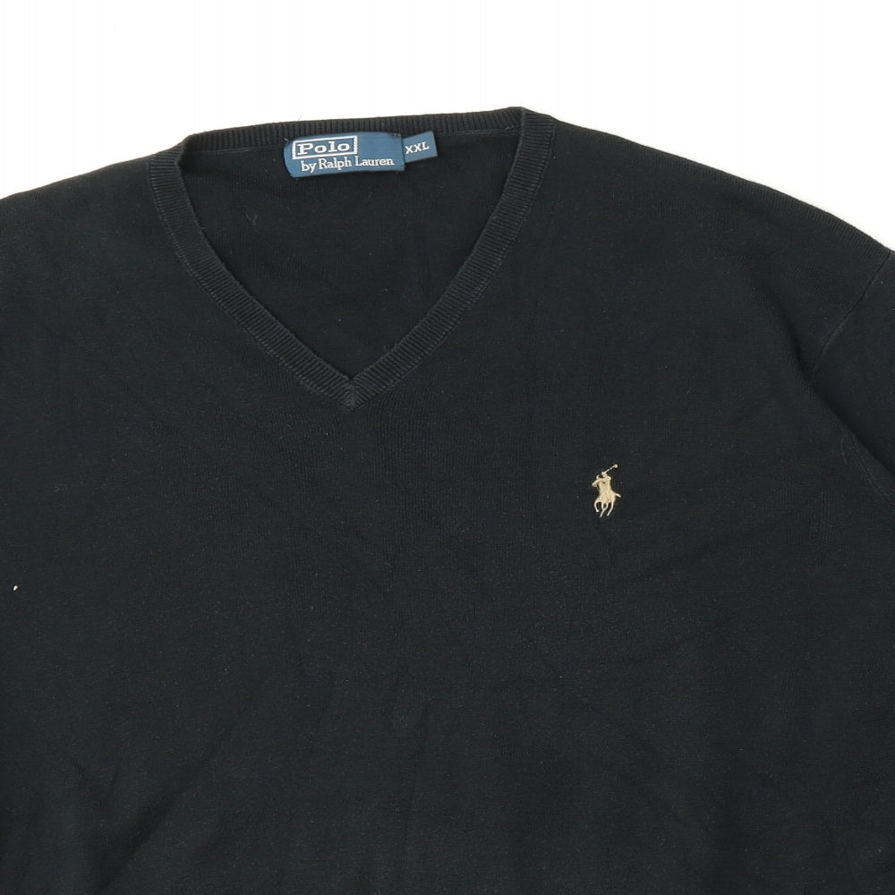Ralph Lauren Mens Blue V-Neck  Cotton Pullover Jumper Size 2XL