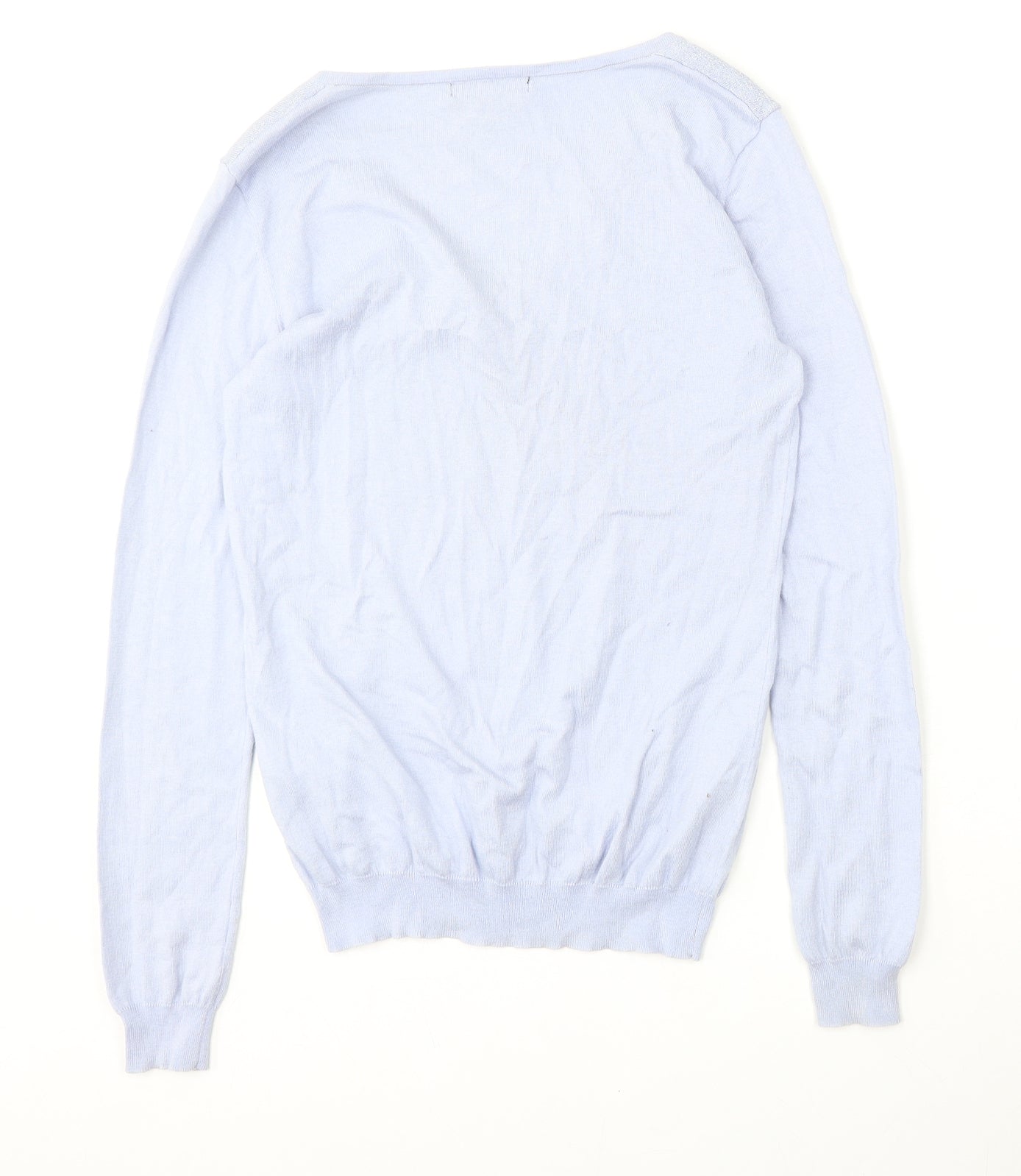Laura Clément Womens Blue V-Neck  Silk Pullover Jumper Size 6