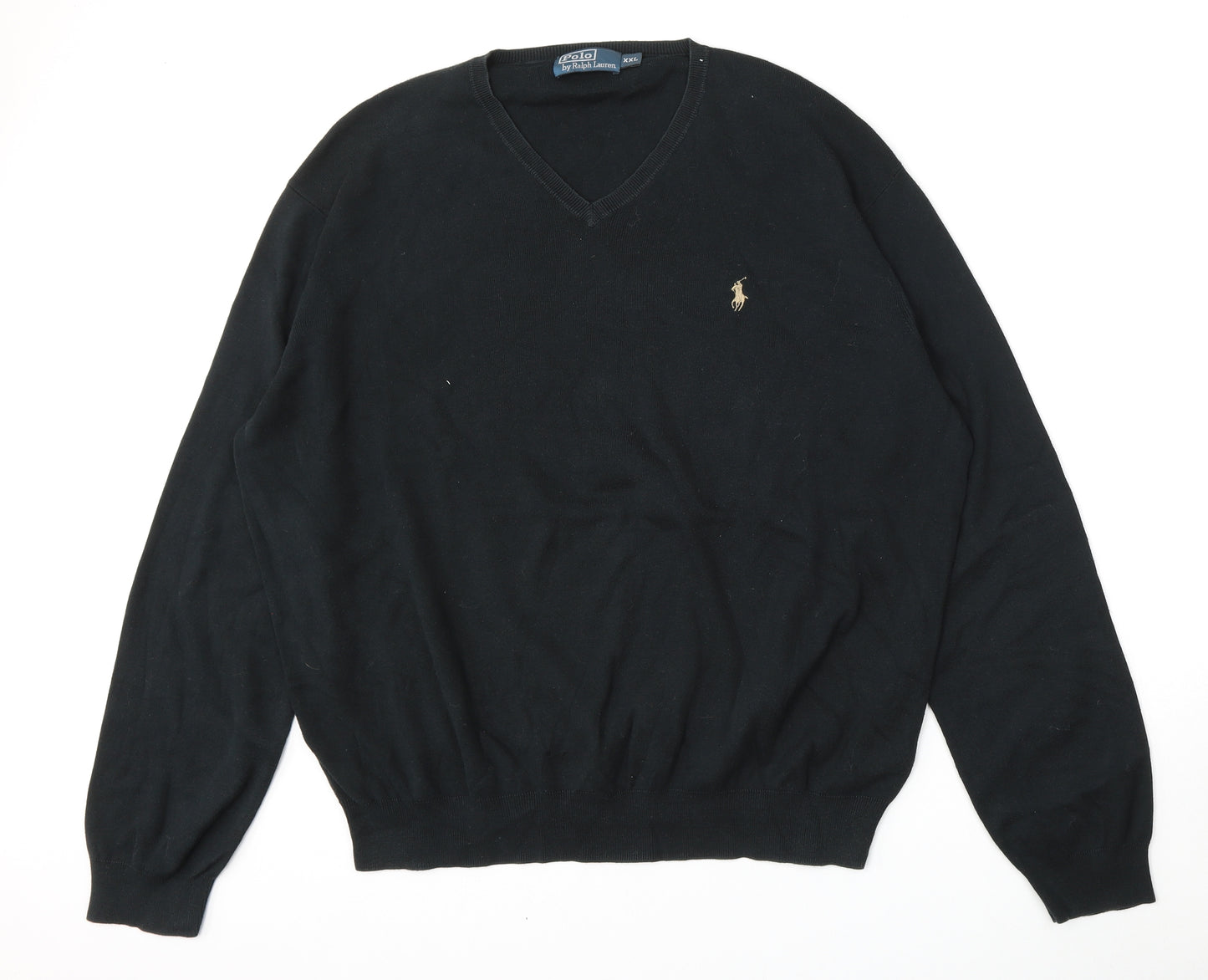 Polo Ralph Lauren Mens Black V-Neck  Cotton Pullover Jumper Size 2XL