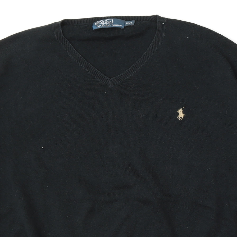 Polo Ralph Lauren Mens Black V-Neck  Cotton Pullover Jumper Size 2XL