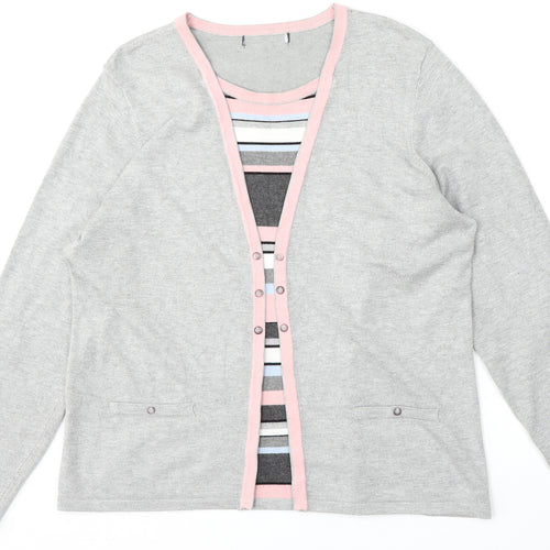 Preworn Womens Multicoloured Round Neck Striped Viscose Pullover Jumper Size M   - Built in t shirt