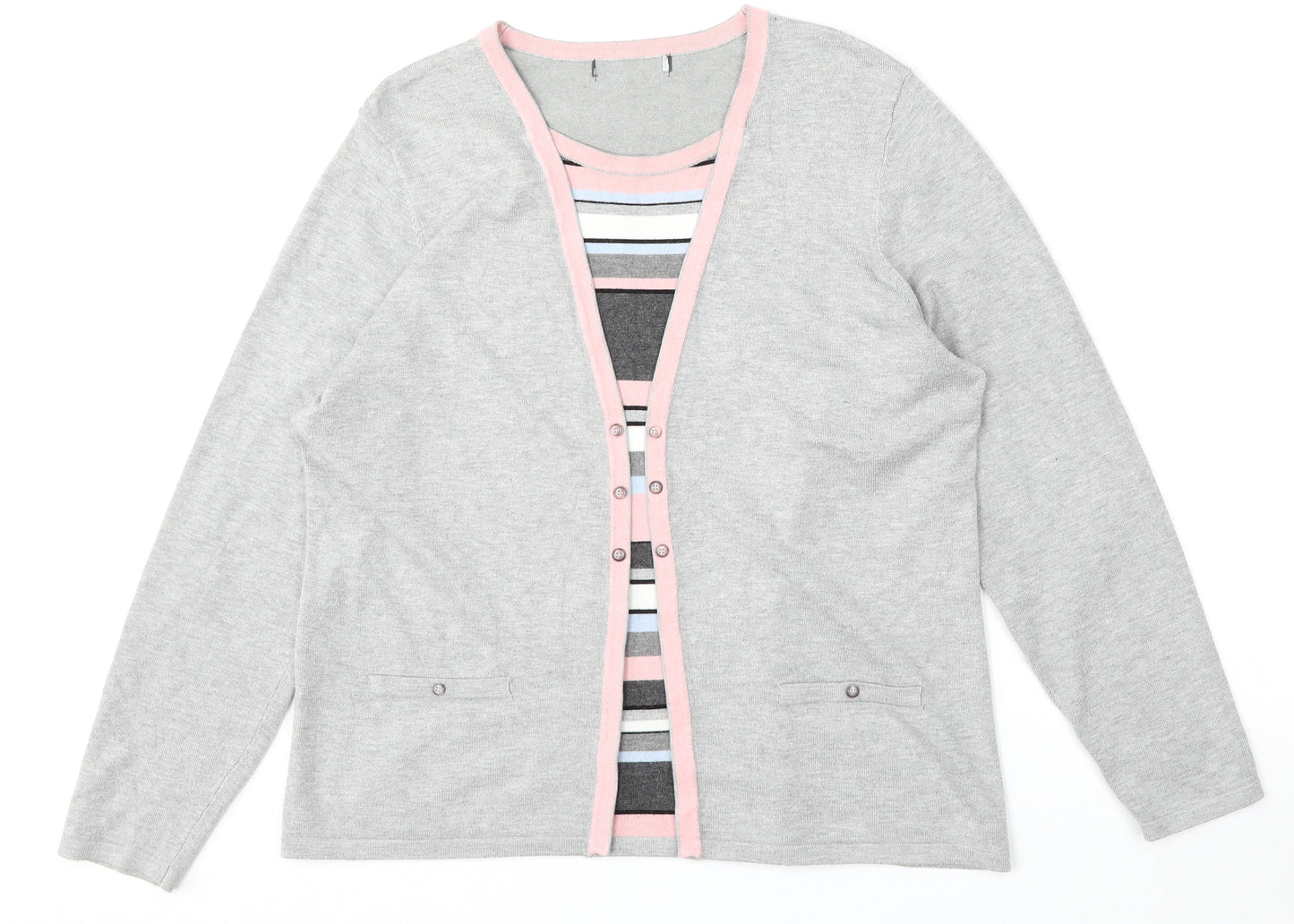 Preworn Womens Multicoloured Round Neck Striped Viscose Pullover Jumper Size M   - Built in t shirt