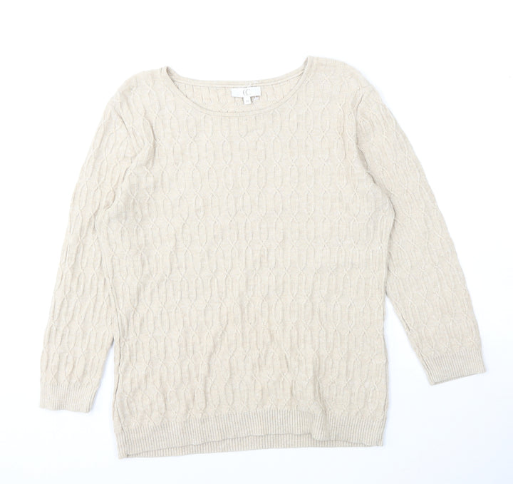 CC Womens Beige Round Neck Cotton Pullover Jumper Size M
