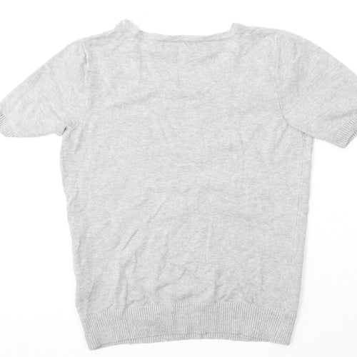 bonprix Womens Grey Round Neck  Cotton Pullover Jumper Size S