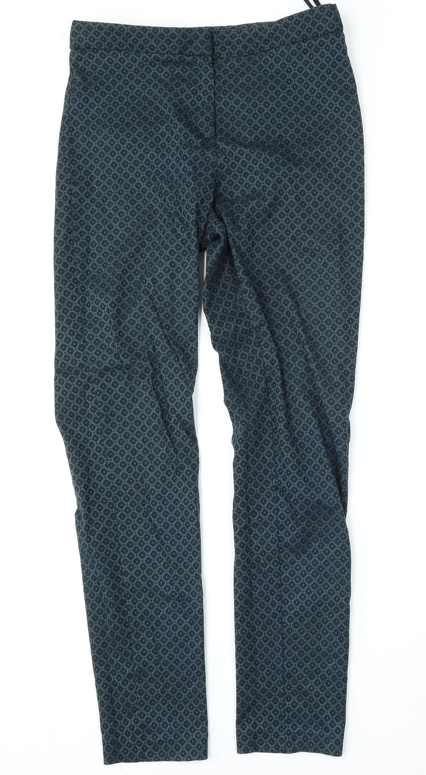 Dunnes Stores Womens Green Geometric Viscose Trousers  Size 8 L29 in Regular