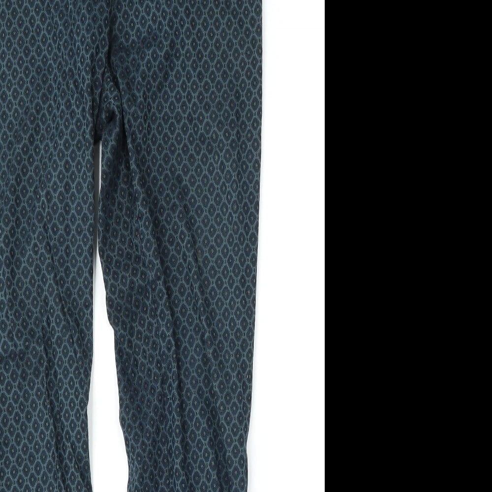 Dunnes Stores Womens Green Geometric Viscose Trousers  Size 8 L29 in Regular