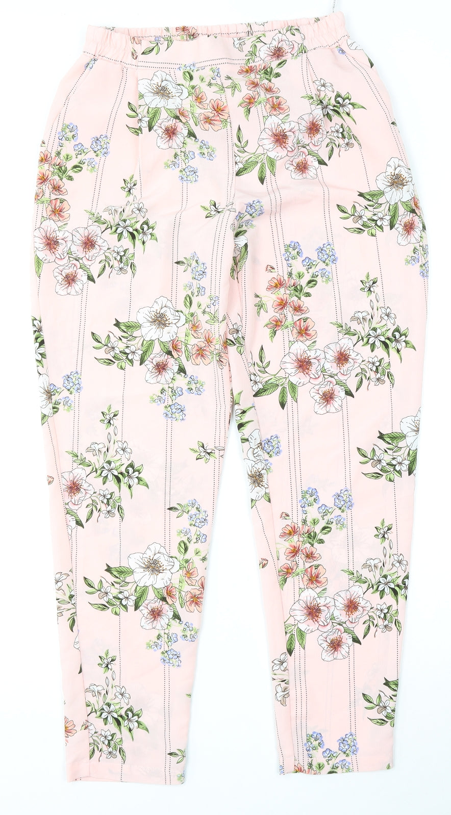 Primark Womens Pink Floral Polyester Trousers  Size 10 L28 in Regular