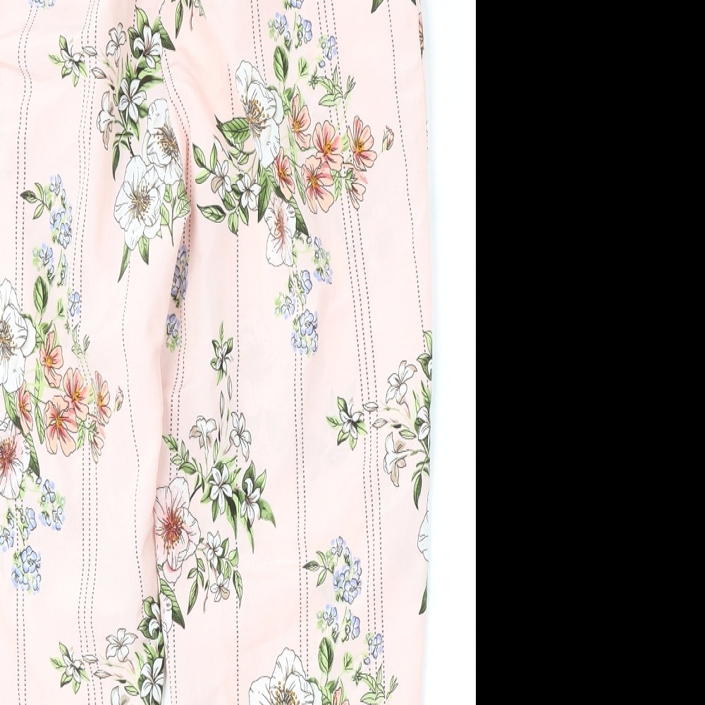 Primark Womens Pink Floral Polyester Trousers  Size 10 L28 in Regular