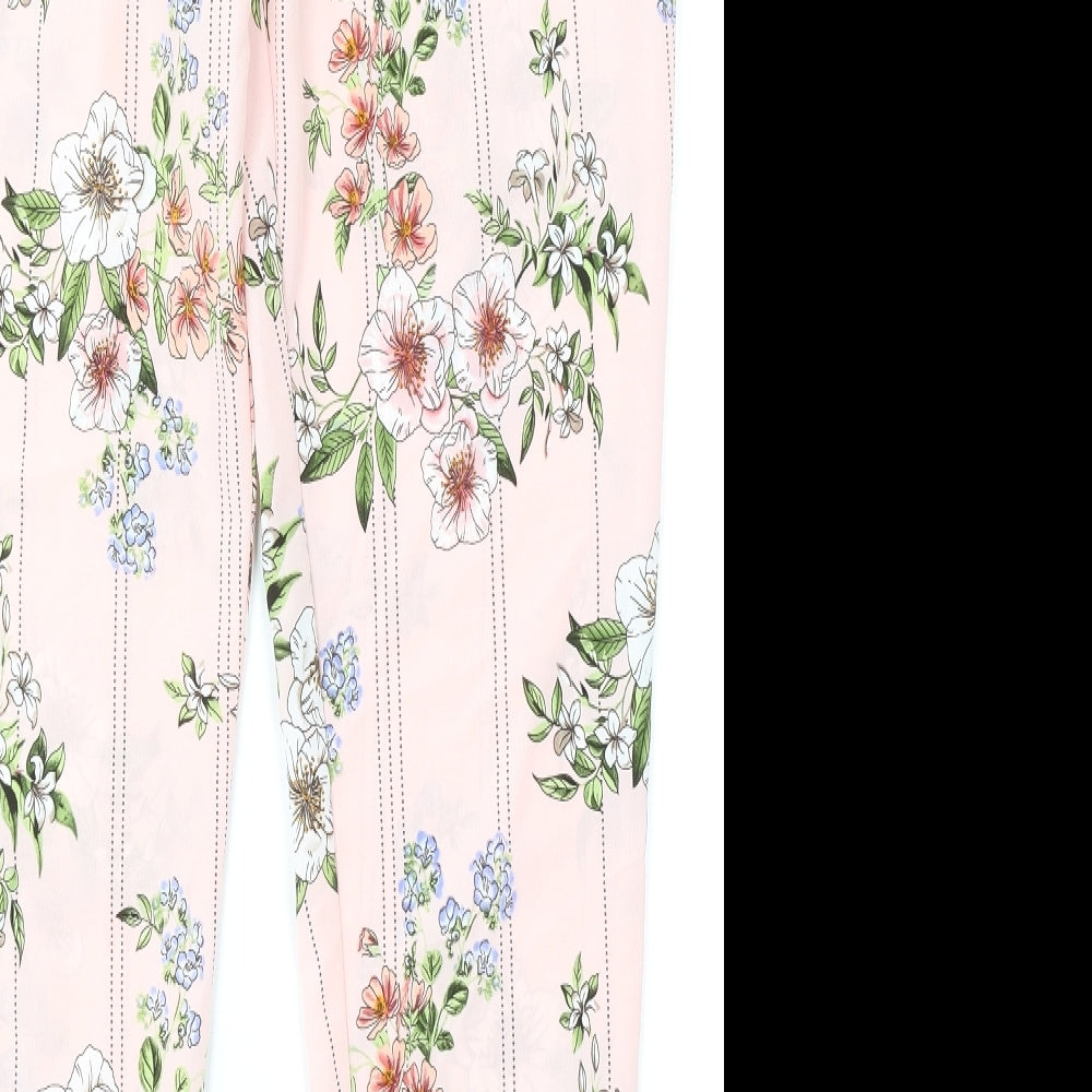 Primark Womens Pink Floral Polyester Trousers  Size 10 L28 in Regular