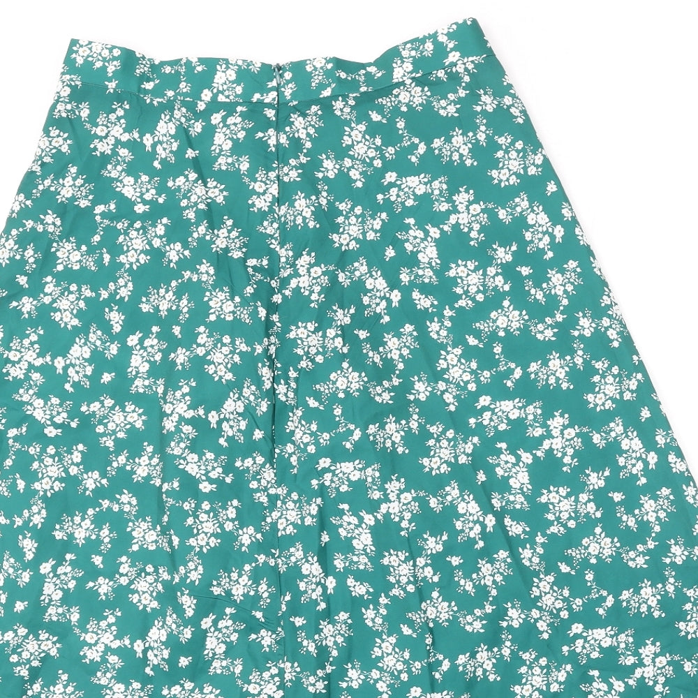 SheIn Womens Green Floral Polyester Skater Skirt Size M