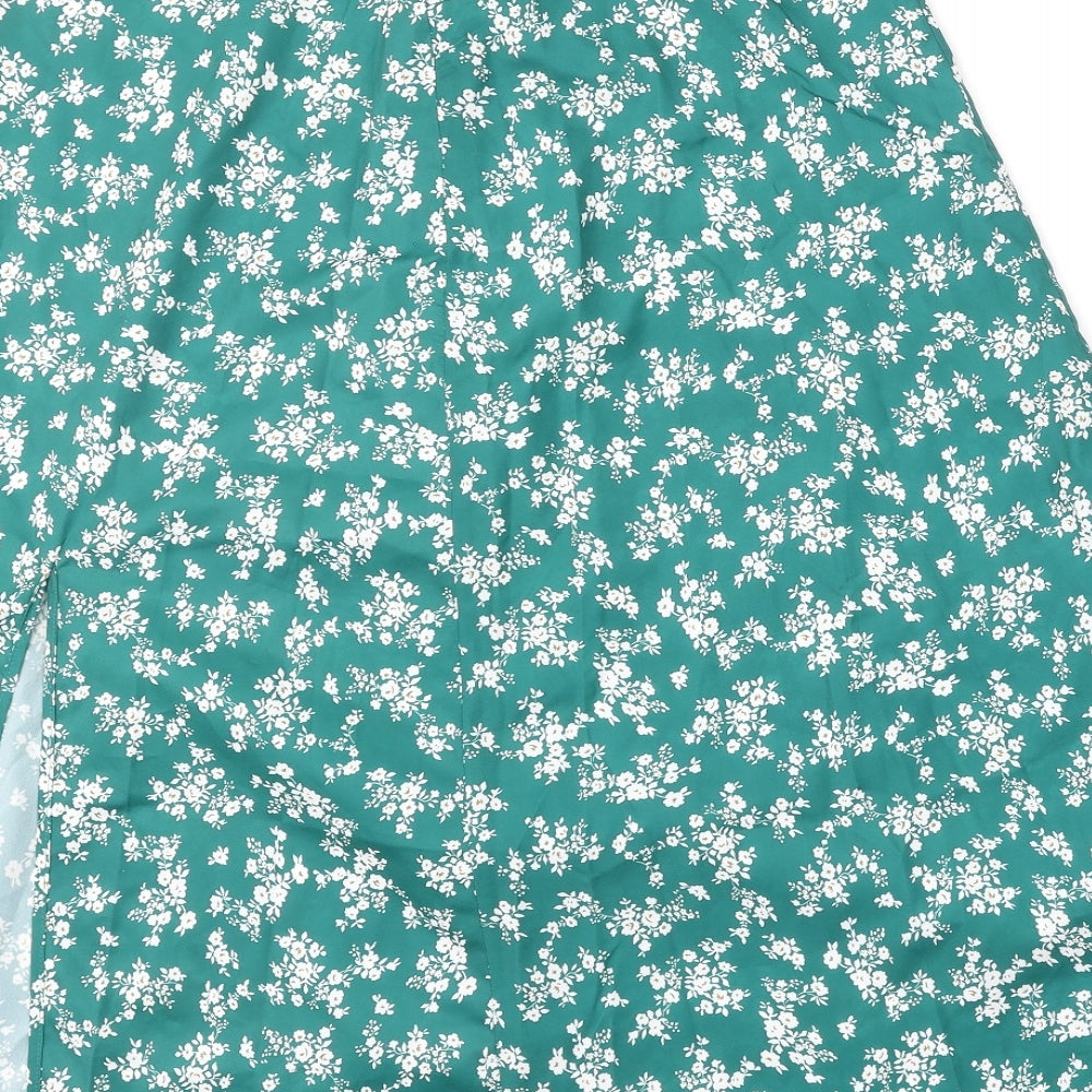 SheIn Womens Green Floral Polyester Skater Skirt Size M
