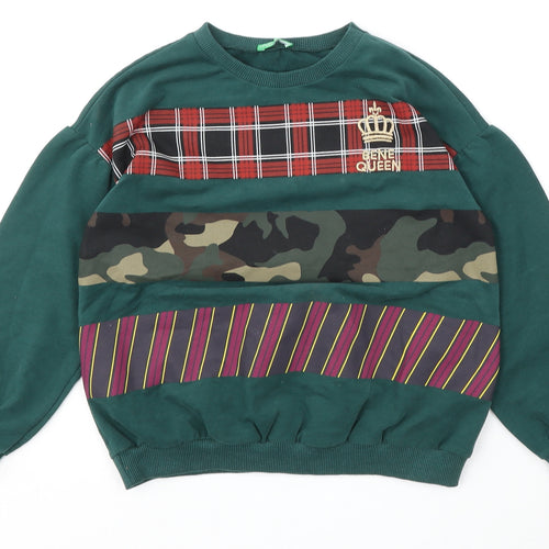 Benetton Girls Green  Cotton Pullover Sweatshirt Size 6-7 Years