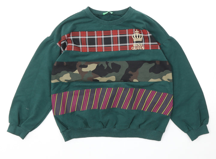Benetton Girls Green Cotton Pullover Sweatshirt Size 6-7 Years
