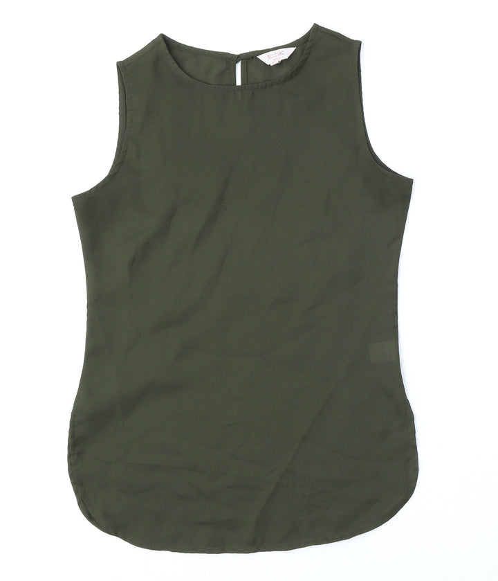 Blue Inc Womens Green  Polyester Basic Tank Size 8 Round Neck