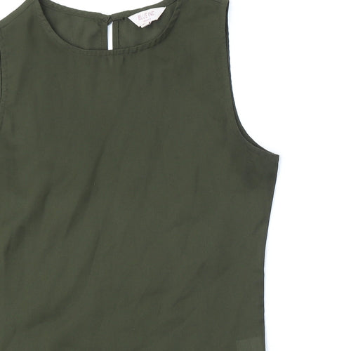 Blue Inc Womens Green  Polyester Basic Tank Size 8 Round Neck
