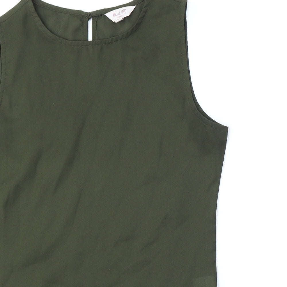 Blue Inc Womens Green  Polyester Basic Tank Size 8 Round Neck
