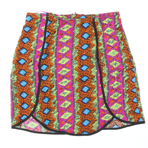 Boohoo Womens Multicoloured Geometric Viscose Straight & Pencil Skirt Size 8