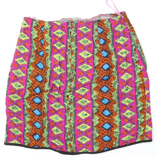 Boohoo Womens Multicoloured Geometric Viscose Straight & Pencil Skirt Size 8